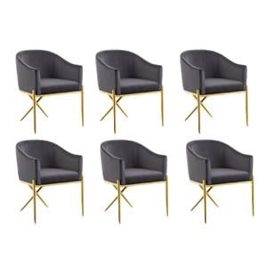 Pemberly Row Contemporary Set of 6 Gray Velvet Dining Chairs