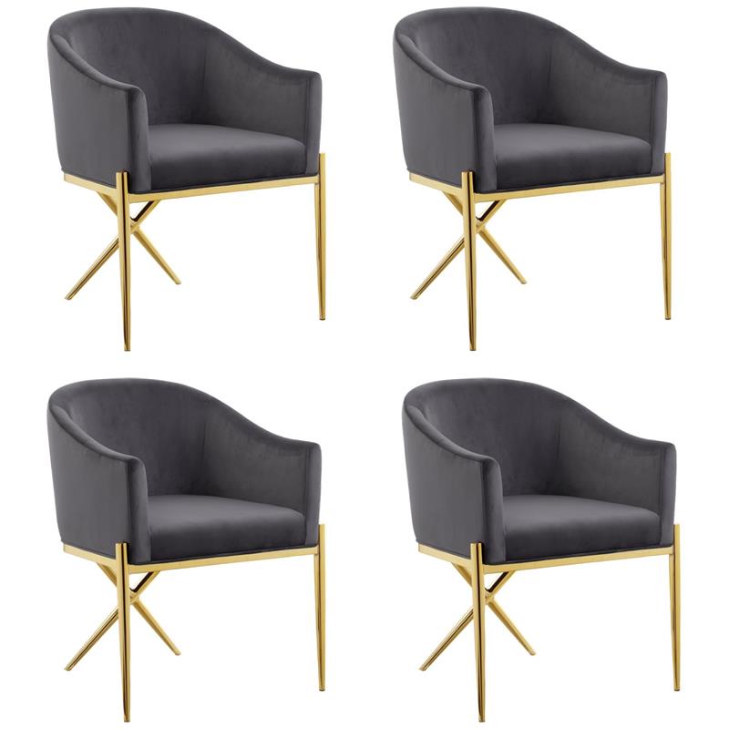 Pemberly Row Contemporary Set of 4 Gray Velvet Dining Chairs