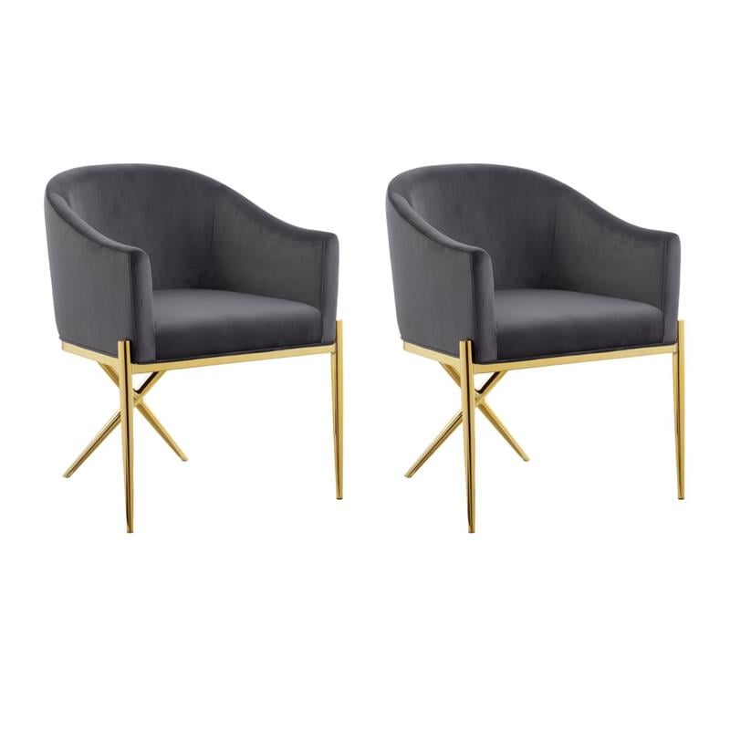 Pemberly Row Contemporary Set of 2 Gray Velvet Dining Chairs