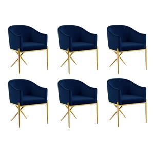 Pemberly Row Contemporary Set of 6 Navy Velvet Dining Chairs