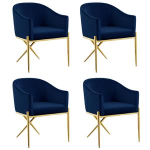 Pemberly Row Contemporary Set of 4 Navy Velvet Dining Chairs