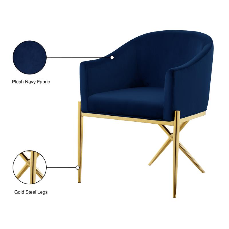 Pemberly Row Contemporary Set of 2 Navy Velvet Dining Chairs