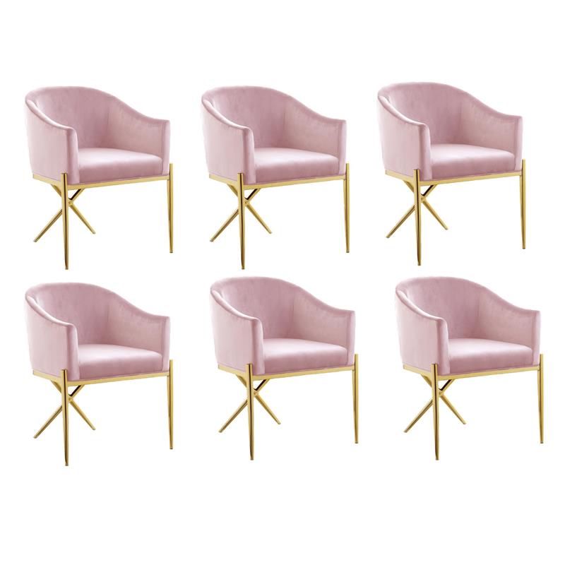 Pemberly Row Contemporary Set of 6 Pink Velvet Dining Chairs