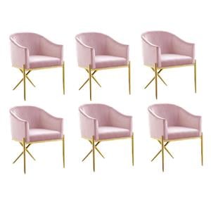 Pemberly Row Contemporary Set of 6 Pink Velvet Dining Chairs