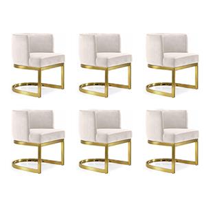Pemberly Row Contemporary Set of 6 Cream Velvet Dining Chairs
