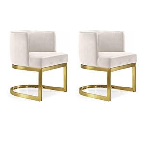 Pemberly Row Contemporary Set of 2 Cream Velvet Dining Chairs