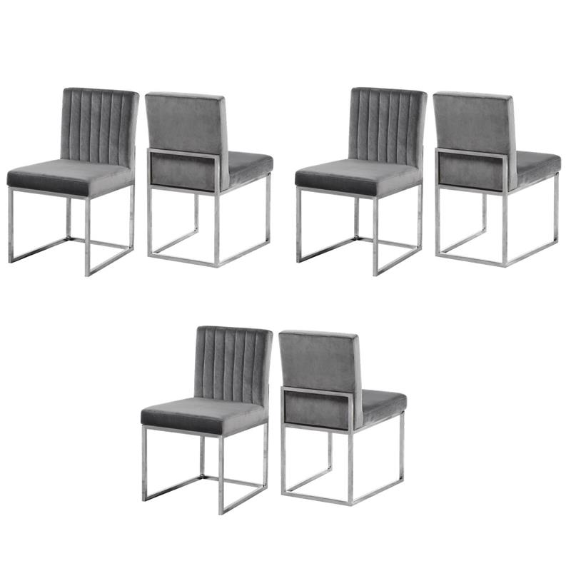 Pemberly Row Contemporary Gray Velvet Dining Chairs (Set of 6)
