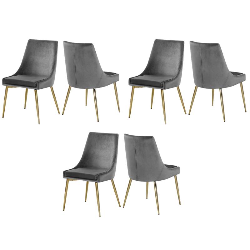 Pemberly Row Contemporary Gray Velvet Dining Chairs (Set of 6)