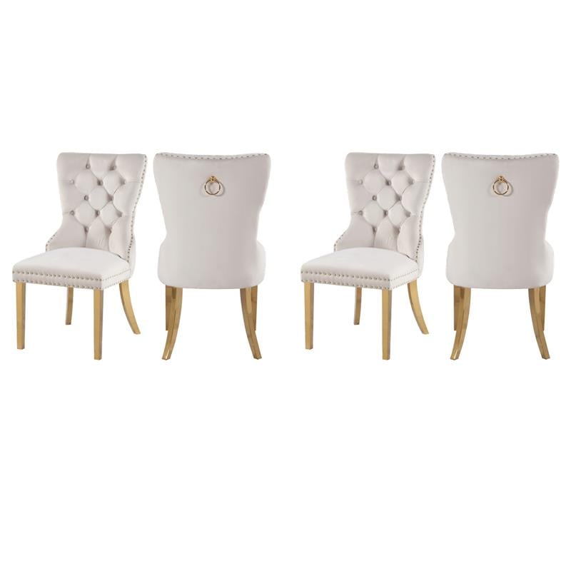 Pemberly Row Contemporary Cream Velvet Dining Chairs (Set of 4)