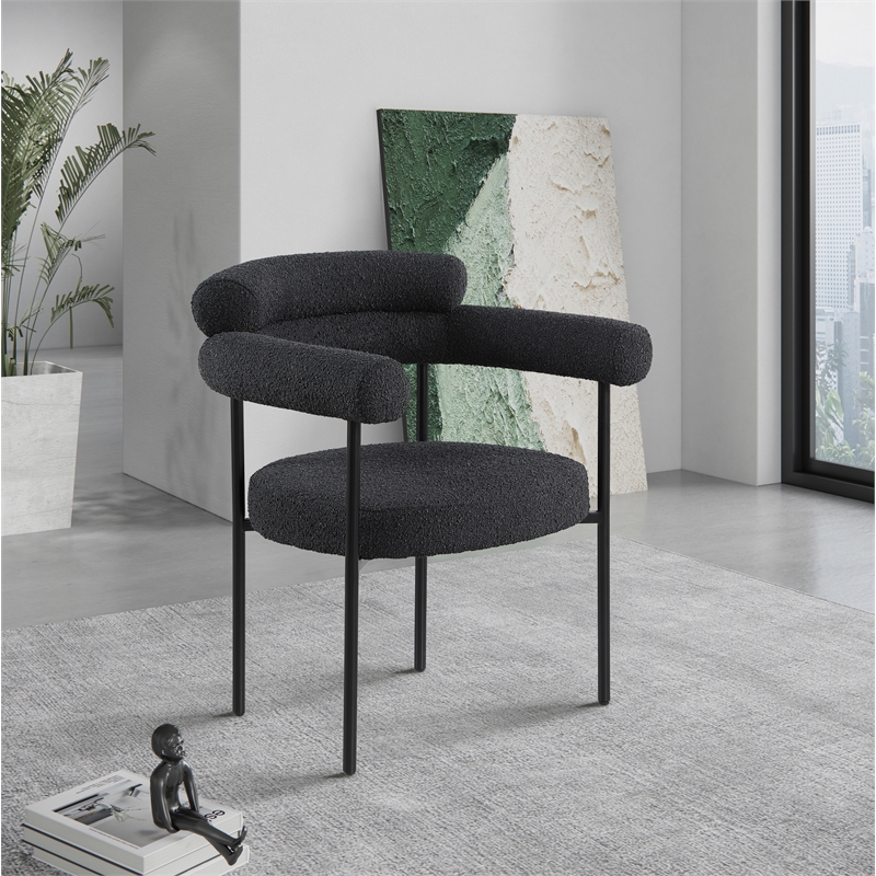 Pemberly Row Contemporary Black Boucle Fabric Dining Chairs Set of 6