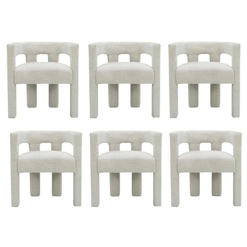 Pemberly Row Contemporary Set of 6 Cream Boucle Fabric Accent/Dining Chairs