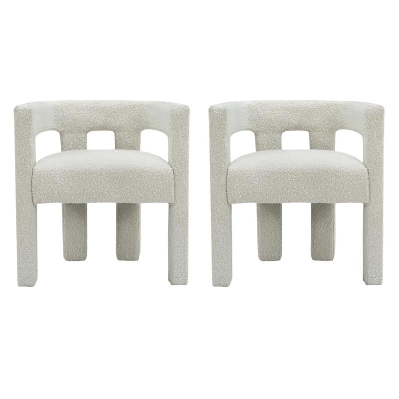 Pemberly Row Contemporary Set of 2 Cream Boucle Fabric Accent/Dining Chairs