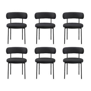 Pemberly Row Contemporary Set of 6 Black Boucle Fabric Dining Chairs
