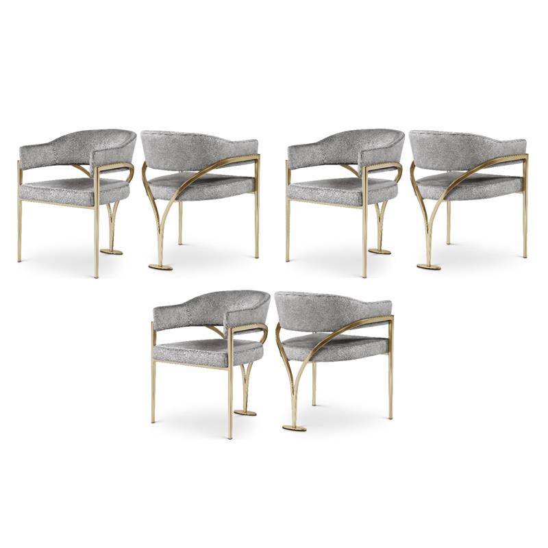 Pemberly Row Contemporary Gray Velvet Dining Chairs (Set of 6)