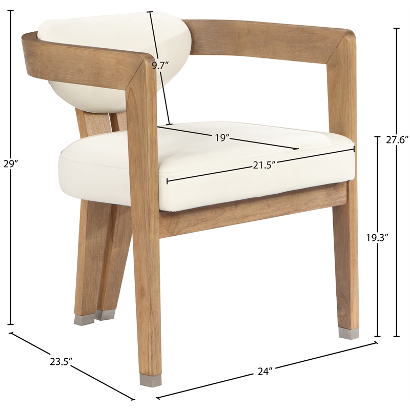 Pemberly Row Contemporary Set of 2 Vegan Leather Cream Dining Chairs