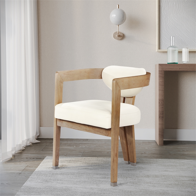 Pemberly Row Contemporary Set of 2 Vegan Leather Cream Dining Chairs