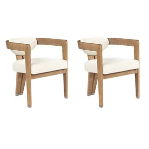 Pemberly Row Contemporary Set of 2 Vegan Leather Cream Dining Chairs