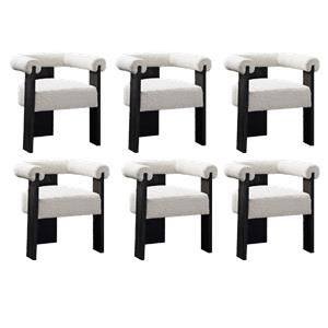 Pemberly Row Mid-Century Set of 6 Fabric Cream Dining Chairs