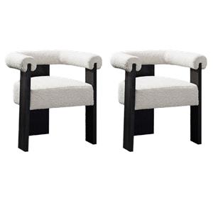 Pemberly Row Mid-Century Set of 2 Fabric Cream Dining Chairs