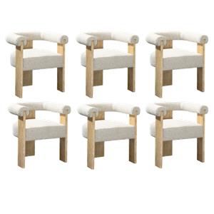Pemberly Row Mid-Century Set of 6 Fabric Cream Dining Chairs