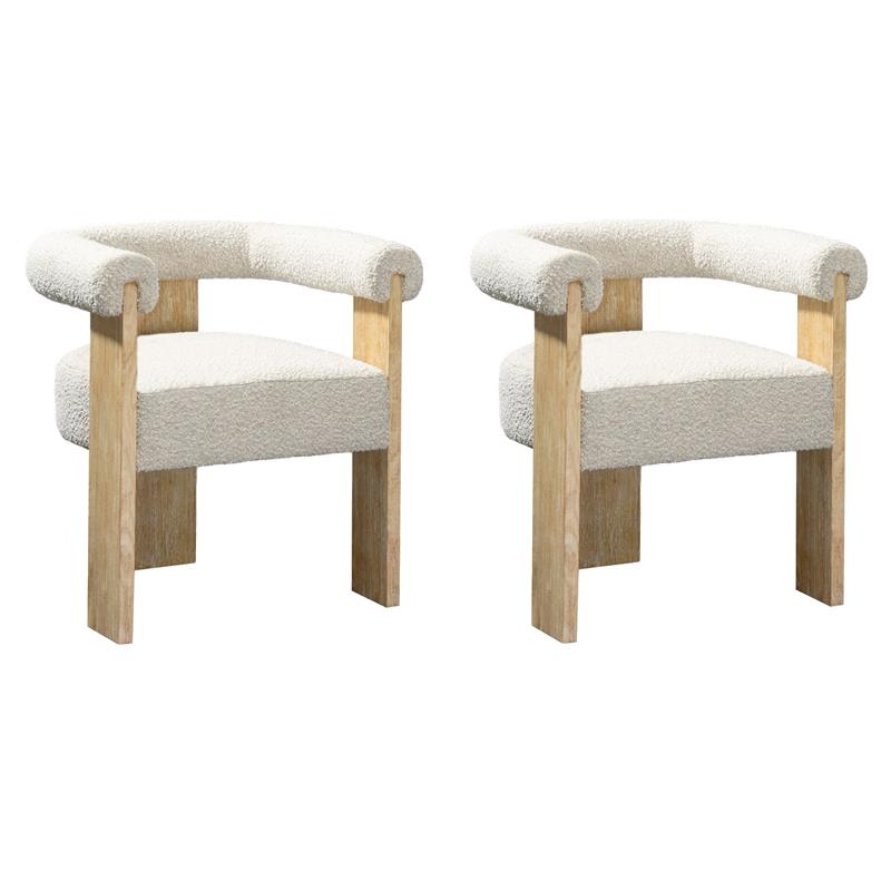 Pemberly Row Mid-Century Set of 2 Fabric Cream Dining Chairs