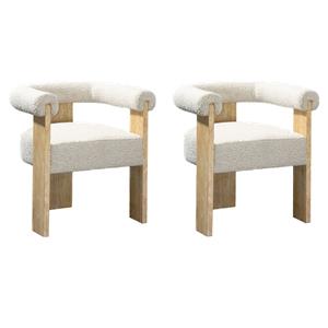 Pemberly Row Mid-Century Set of 2 Fabric Cream Dining Chairs