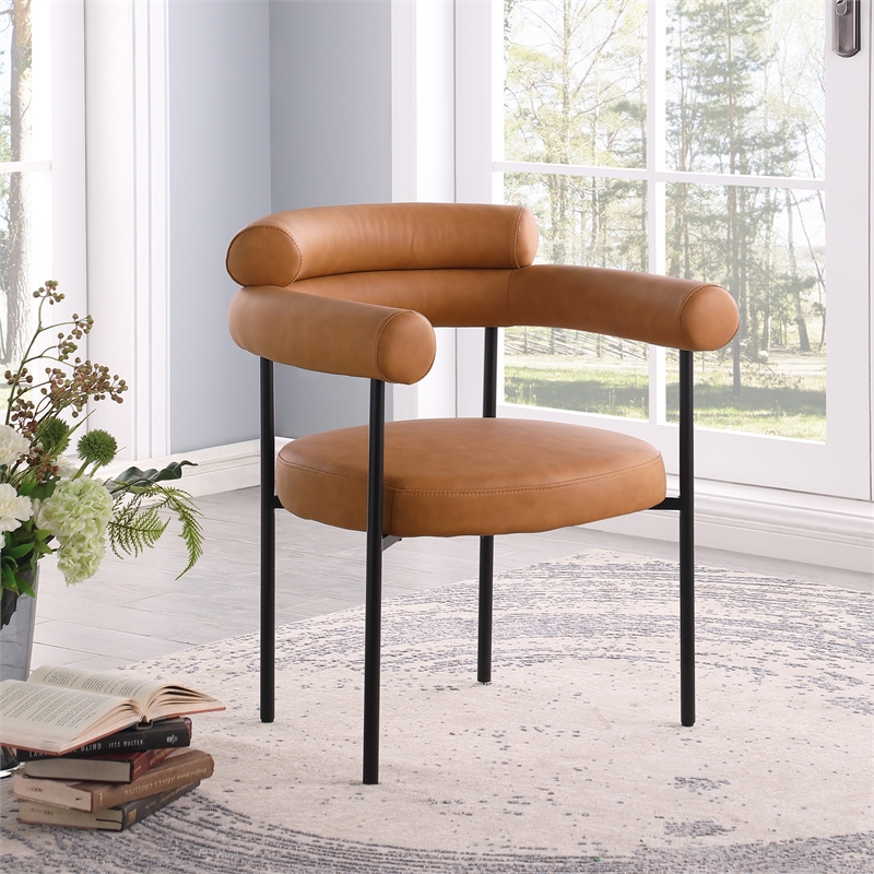 Pemberly Row Contemporary Cognac Vegan Leather Dining Chairs (Set of 6)