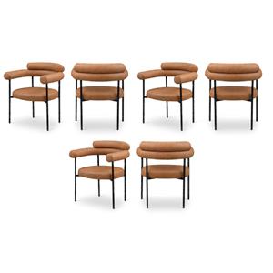 Pemberly Row Contemporary Cognac Vegan Leather Dining Chairs (Set of 6)