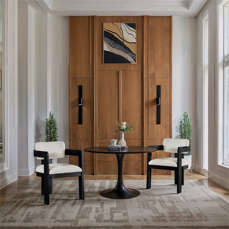 Pemberly Row Contemporary Cream Linen Textured Fabric Dining Chairs (Set of 6)