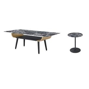 Pemberly Row Set of 2 End Table and Coffee Table with Black Marble Texture Top