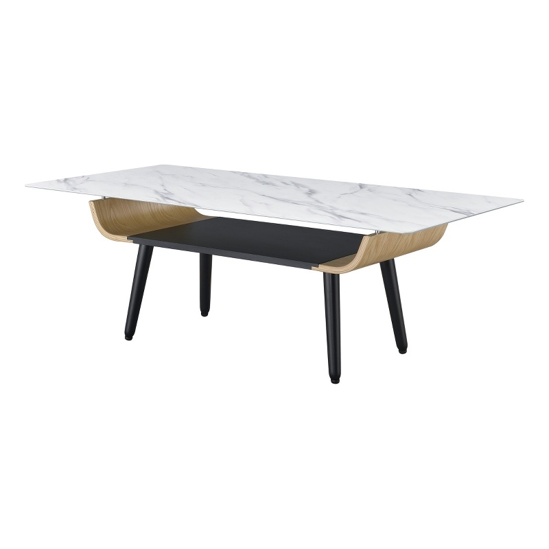 Pemberly Row Set of 2 End Table and Coffee Table with White Marble Texture Top