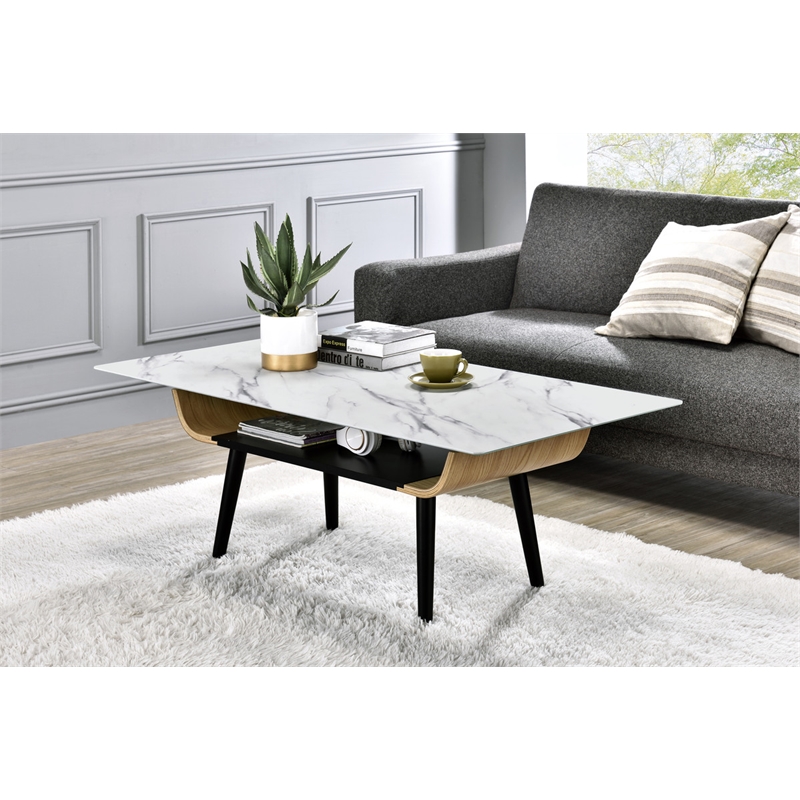 Pemberly Row Set of 2 End Table and Coffee Table with White Marble Texture Top