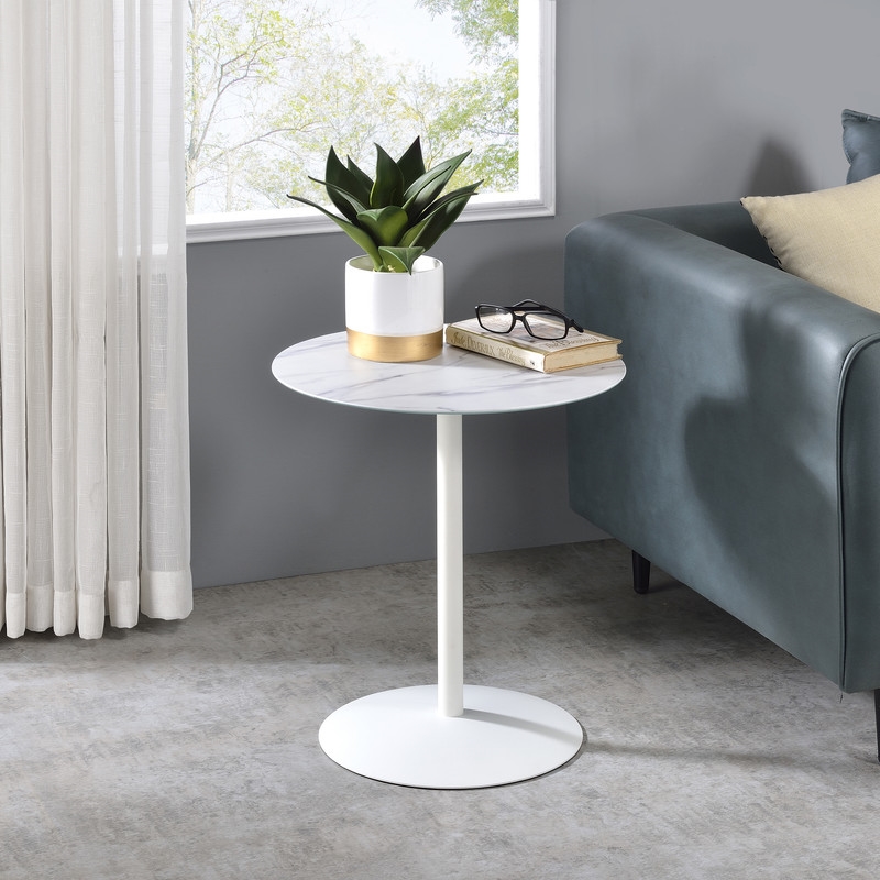 Pemberly Row Set of 2 End Table and Coffee Table with White Marble Texture Top