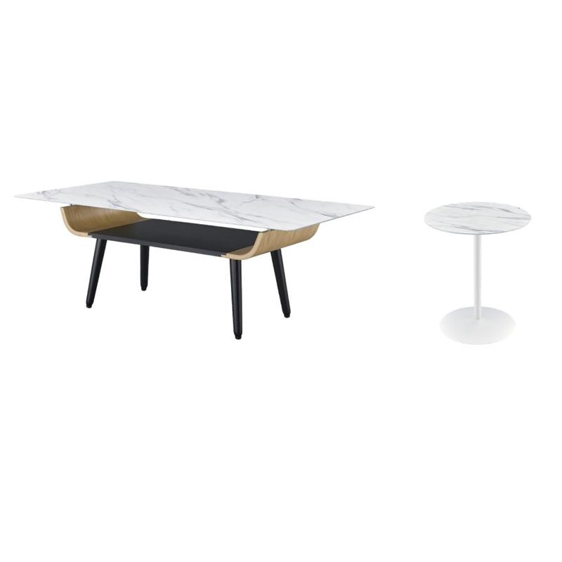 Pemberly Row Set of 2 End Table and Coffee Table with White Marble Texture Top