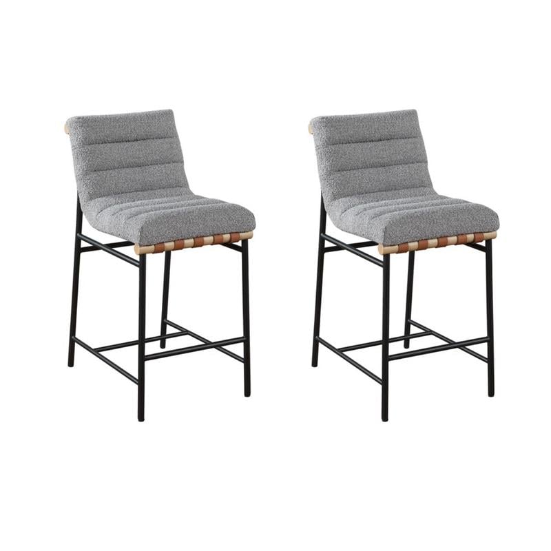 Pemberly Row Set of 2 Gray Boucle Fabric Counter Height Chairs