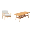 Pemberly Row Set of 2 Beige Linen Fabric Chair & Natural Light Oak Coffee Table