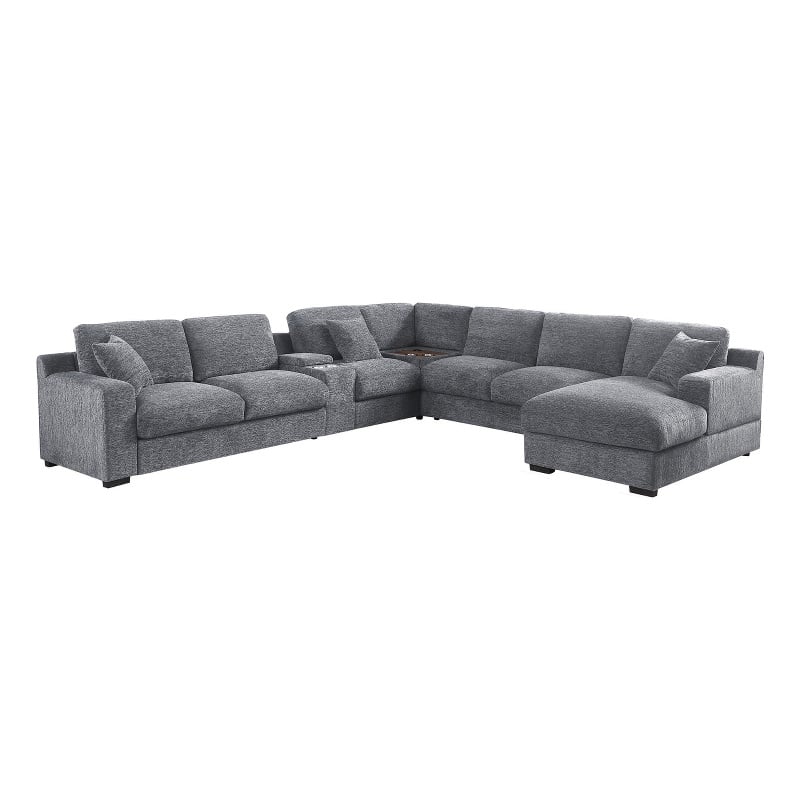 Pemberly Row Set of 2 Chenille Sectional Rt-Facing Chaise & Fireplace TV Console