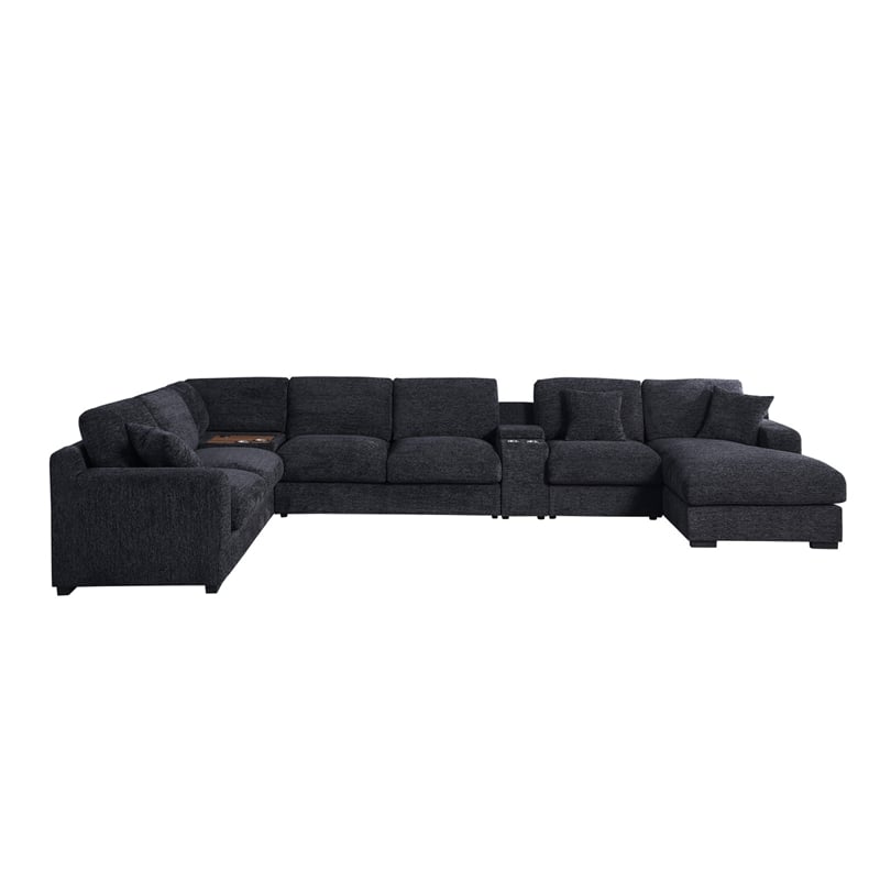 Pemberly Row Set of 2 Chenille Fabric Sectional Chaise and Fireplace TV Console