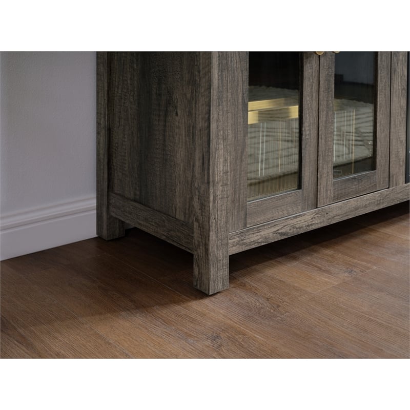 Pemberly Row Set of 2 Chenille Fabric Sectional Chaise and Fireplace TV Console