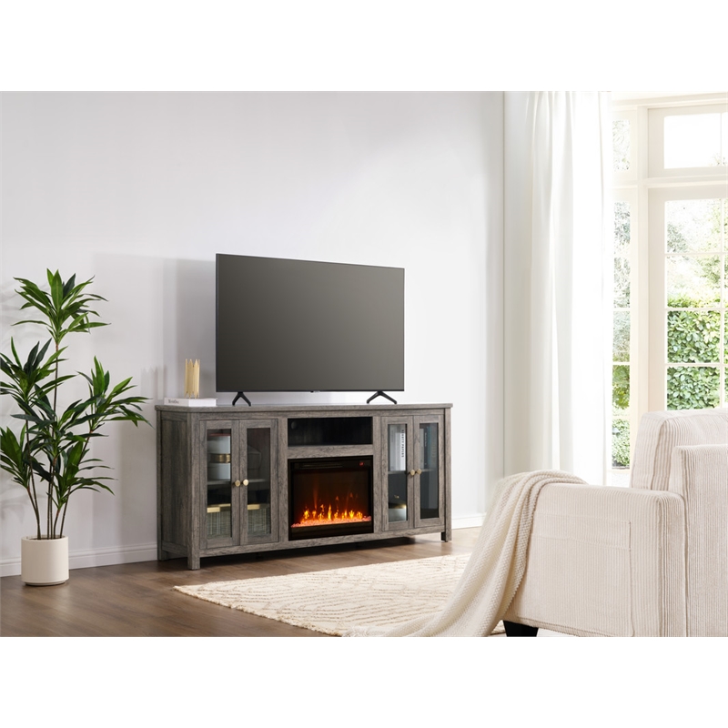 Pemberly Row Set of 2 Sleeper Loveseat and Fireplace TV Console