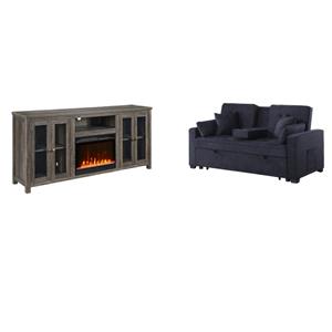 Pemberly Row Set of 2 Sleeper Loveseat and Fireplace TV Console