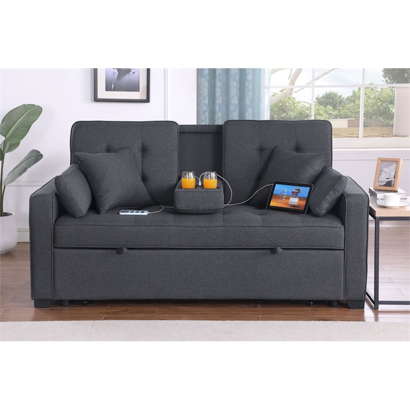 Pemberly Row Set of 2 Sleeper Loveseat and Fireplace TV Console