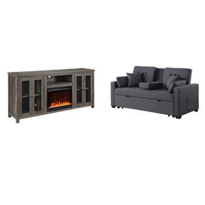 Pemberly Row Set of 2 Sleeper Loveseat and Fireplace TV Console