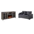 Pemberly Row Set of 2 Sleeper Loveseat and Fireplace TV Console