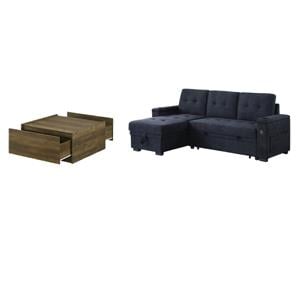Pemberly Row Set of 2 Reversible Sleeper Sofa and Coffee Table with 2 Drawers