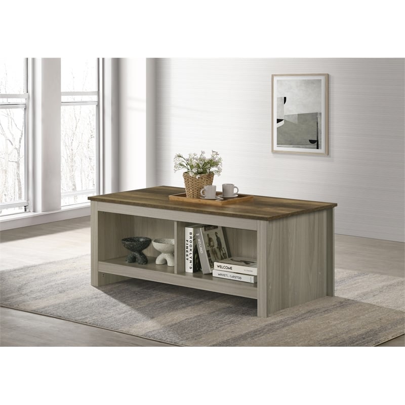 Pemberly Row Set of 2 Gray Coffee Table and Reversible Sleeper Sofa
