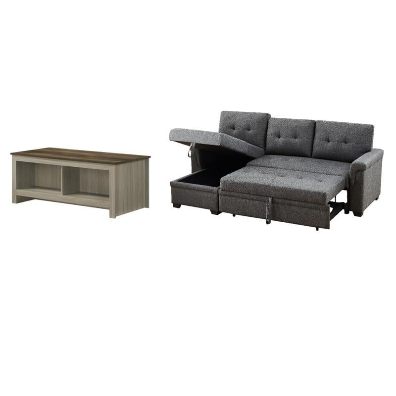 Pemberly Row Set of 2 Gray Coffee Table and Reversible Sleeper Sofa