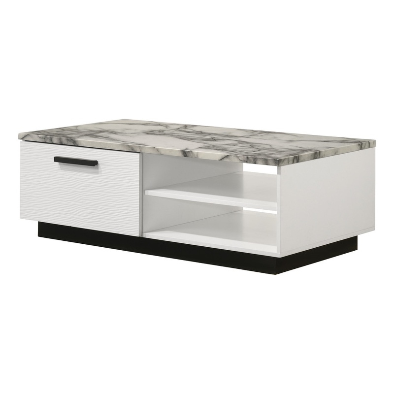 Pemberly Row Set of 2 White Coffee Table and TV Stand with Drawers