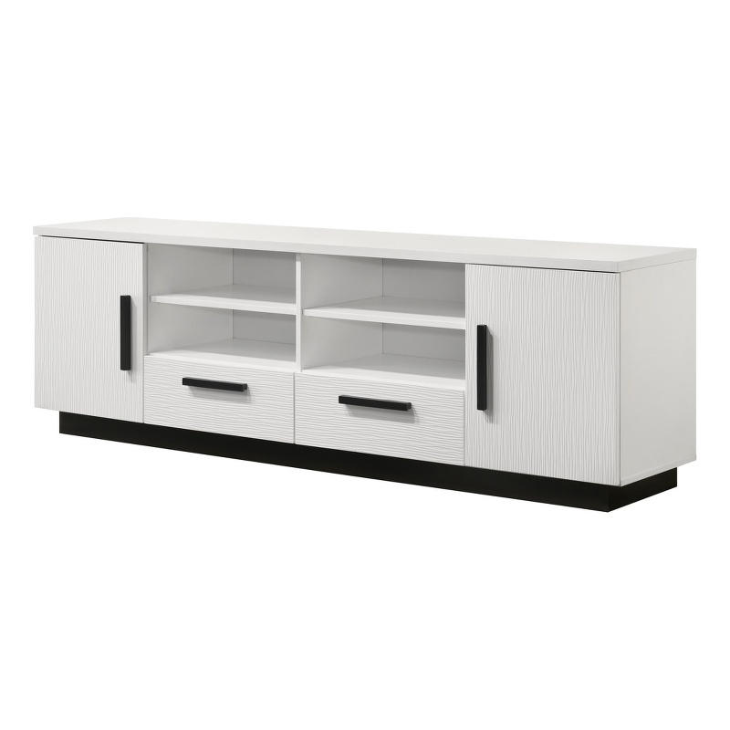 Pemberly Row Set of 2 White Coffee Table and TV Stand with Drawers