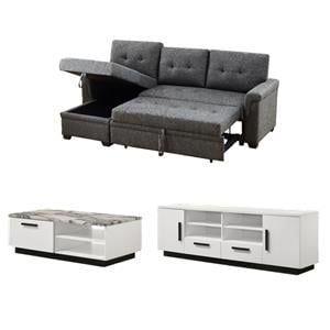 Pemberly Row Set of 3 TV Stand and Coffee Table and Reversible Sleeper Sofa